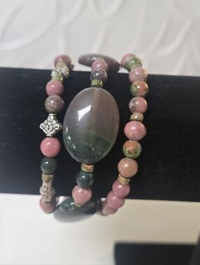 " Rhea" Jasper Bloodstone Beaded Wrap Bracelet - Handcrafted 6
